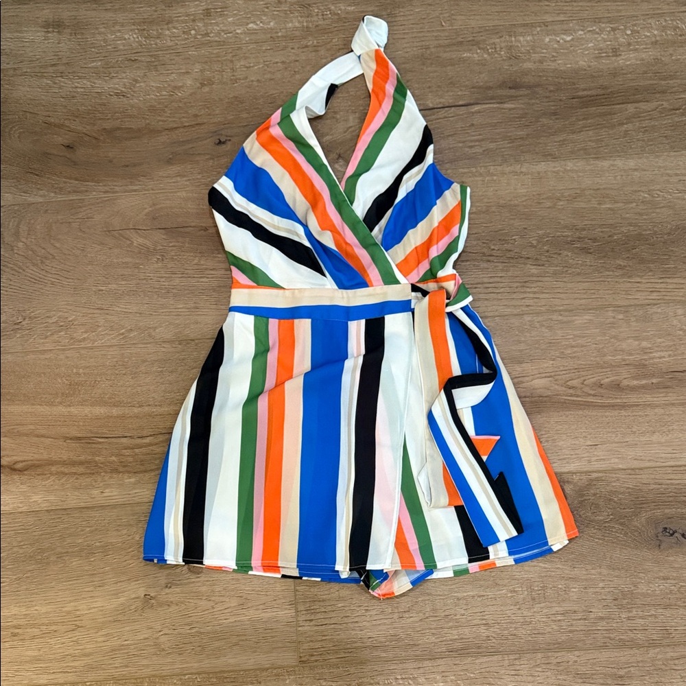 Flying Tomato Multicolor Striped Halter Jumpsuit